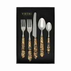 Best Pirce ❤️ VIETRI Aladdin Brilliant Gold Fleck Five-Piece Place Setting – Set of 4 🌟