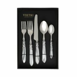 Brand new ❤️ VIETRI Aladdin Brilliant Light Gray Five-Piece Place Setting – Set of 4 😀
