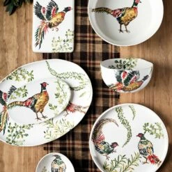 Brand new ⌛ VIETRI Fauna Pheasants Oval Pasta Bowl ❤️ -Tabletop Elegant shop FAU 9704 LSALT 3