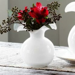 Budget ⭐ VIETRI Hibiscus Glass White Small Fluted Vase 🧨 -Tabletop Elegant shop HBS 8581W 2100 web3