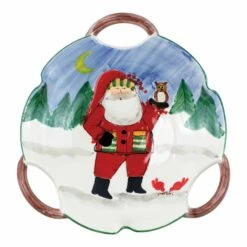 New 😍 VIETRI Old St. Nick Handled Scallop Bowl - Santa w/ Owl 🌟