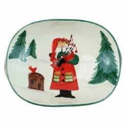 Brand new 🌟 VIETRI Old St. Nick Handled Shallow Oval Bowl - Santa w/ Bagpipes 🛒