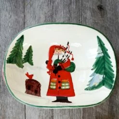 Brand new 🌟 VIETRI Old St. Nick Handled Shallow Oval Bowl - Santa w/ Bagpipes 🛒 -Tabletop Elegant shop OSN 78081 LSALT 1