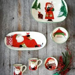 Brand new 🌟 VIETRI Old St. Nick Handled Shallow Oval Bowl - Santa w/ Bagpipes 🛒 -Tabletop Elegant shop OSN 78081 LSALT 2
