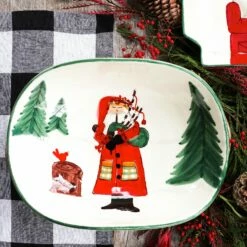 Brand new 🌟 VIETRI Old St. Nick Handled Shallow Oval Bowl - Santa w/ Bagpipes 🛒 -Tabletop Elegant shop OSN 78081 LSALT 4