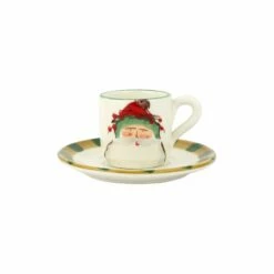 Hot Sale 🌟 VIETRI Old St. Nick Espresso Cup & Saucer - Green Hat 🌟