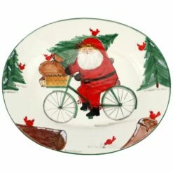 Promo 🧨 VIETRI Old St. Nick Large Oval Platter w/ Bicycle ⭐