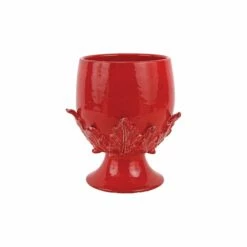 Wholesale 😉 VIETRI Rustic Garden Red Acanthus Leaf Small Footed Cachepot 🛒
