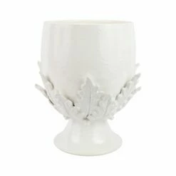 Budget ⭐ VIETRI Rustic Garden White Acanthus Leaf Large Footed Cachepot 👍