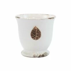 Discount 💯 VIETRI Rustic Garden White Medium Cachepot with Leaf ✔️