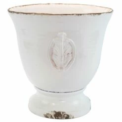 Budget 😍 VIETRI Rustic Garden White Large Footed Planter with Emblem 👍