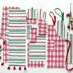 Budget ❤️ Viva by VIETRI Bohemian Linens Stripe Red/Green Placemats - Set of 4 🔔 -Tabletop Elegant shop VBOH 007002RG 3