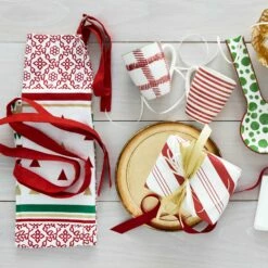 Buy 🧨 Viva by VIETRI Bohemian Linens Tree Red/Gold Apron ⌛ -Tabletop Elegant shop VBOH 007003TR 3