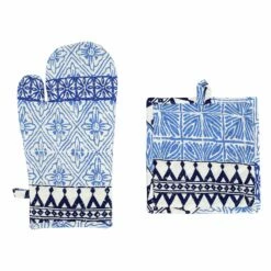 Flash Sale 🔔 Viva by VIETRI Bohemian Linens Blue Oven Mitt & Potholder 🎉