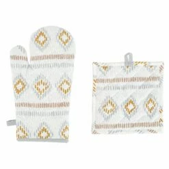 Promo 🥰 Viva by VIETRI Bohemian Linens Beige/Gray Oven Mitt & Potholder 🥰