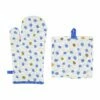 New 🛒 Viva by VIETRI Bohemian Linens Dot Blue/Gold Oven Mitt & Potholder 😍
