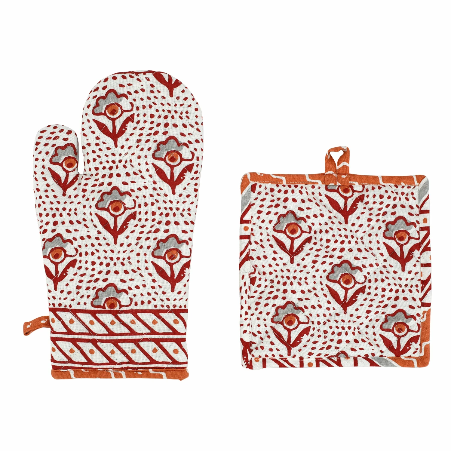 Promo ๐งจ Viva by VIETRI Bohemian Linens Gray/Orange Oven Mitt & Potholder ๐ 1 Promo ๐งจ Viva by VIETRI Bohemian Linens Gray/Orange Oven Mitt & Potholder ๐
