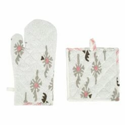 Coupon 🤩 Viva by VIETRI Bohemian Linens Gray/Pink Oven Mitt & Potholder 🌟
