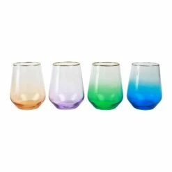 Best deal ⭐ Viva by VIETRI Rainbow Jewel Tone Assorted Stemless Wine Glasses - Set of 4 🎁