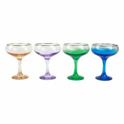 Best Pirce ✨ Viva by VIETRI Rainbow Jewel Tone Assorted Coupe Champagne Glasses - Set of 4 😍